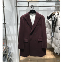 The same mens coat in the Wake family counter mall dark red mid-length double-breasted wool tweed coat