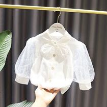 Girl White Shirt 2022 Spring Dress New Female Baby Princess Blouse Girl Baby Spring Clothing Net Yarn Lantern Sleeve Shirt