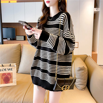 Korean style design miniature loose pullover sweater women's autumn and winter lazy jacket striped high-end knitwear thin