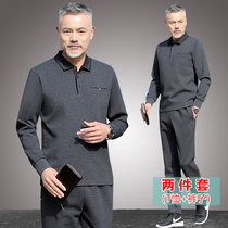 Middle-aged and elderly sports suit mens spring and autumn casual mens long sleeve T-shirt suit father autumn two-piece middle-aged