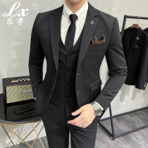 Suit mens suit Korean slim single row two buckles suit fashion personality tailoring suit three-piece wedding dress
