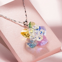 Austrian crystal pendant cherry blossom silver necklace female summer choker candy color flower children pendant lettering gift