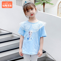 Aisha T-shirt girl ice and snow chic edge short sleeve blouses Aisha 2021 new childrens dress foreign air summer clothes birthday clothes