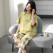 Pure Cotton Pyjamas Womens Summer Short Sleeve Casual Cartoon Korean Edition Can Be Worn Out of Two Summer Ladies Exploits home clothes