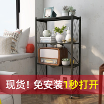 Kitchen shelving is free of floor multilayer containing shelf Home storage trolley folding oven microwave rack