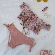 Special net red floral bikini split female retro new swimsuit size chest hot spring resort swimsuit small fragrance