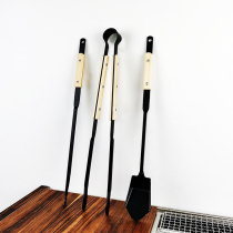 TNR outdoor Japanese bamboo handle anti-hot carbon steel barbecue camping bonfire clip fire shovel hook tool three pieces