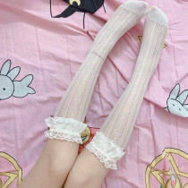 Japanese tube socks lolita socks Lolita lace socks Long tube womens white calf socks Medium tube socks Lace lo socks