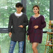 Home outside kitchen cooking adult gown oil-proof anti-dressing long sleeve apron cute cotton plaid work clothes