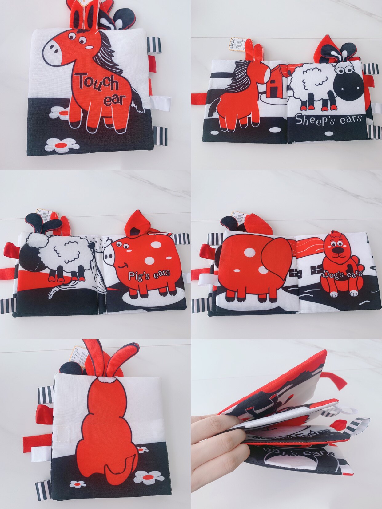 Детская книга из ткани 新生儿黑白红视觉标签触摸布书撕不烂可啃咬亲子互动色彩教育玩具 Other