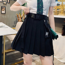 Large size pleated skirt skirt womens spring and summer fat mm high waist short skirt dark line Japanese overdress skirt anti-light