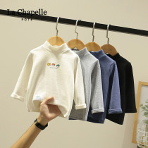 La Chabel pure cotton baby childrens semi-high neck base shirt Girls top thickened boys long sleeve T-shirt baby velvet