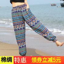 Summer thin womens cotton bloomers Thailand loose large size flower pants wide leg pants seaside resort beach trousers