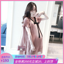 Maternity dress Summer bow lace Chiffon super fairy loose large size net red maternity summer dress fairy skirt