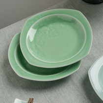Ceramic small plate for home Chinese deep disc cutlery dish cool vegetable dish creative patterned cold dish pan green porcelain plate soup tray
