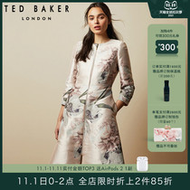 TED BAKER ladies elegant intellectual print long waist slim coat