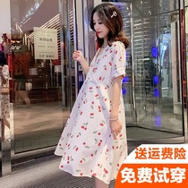Pregnant woman summer dress 2021 new Korean version cherry print nursing skirt spring and summer suit fashion trend