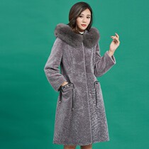 Zqqz fur one coat women's long fashion fox fur hooded sheep shear fur coat 17116