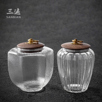 Three-pass Chinese petal glass tea jar Puer tea jar Tea jar Household portable small sealed storage jar