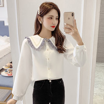 Shirt Woman Design Sensation Small Crowd Long Sleeve 2022 Autumn Winter New Korean Version Dolls Collar College Wind Navy Collar Blouse Women