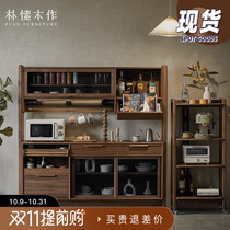 Pu Su Mu Nordic solid wood sideboard modern simple wall storage storage storage storage tea high cabinet black walnut wood