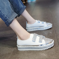 Korean version of white shoes women 2021 new summer all-round flat rhinestone platform shoes autumn velcro casual shoes
