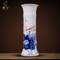 Jingdezhen Green Flower Porcelain Ware Hand-painted Chinese Hand Flower Flower Vase Ceramic Pendulum-piece Living room Xuanguan Decorative Handicraft