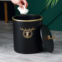 American Living Room Creative Home Black Round Trash Can with cover Bedroom Home Containing Barrel Decorations Hem