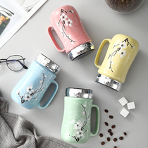 Creative Ceramic Mark Cup with lid spoon Home Drink cup minimalist Couple coffee cup Large-capacity Office Cup