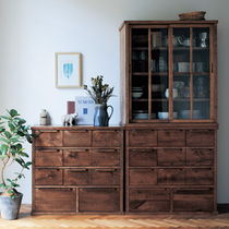 Japanese-style solid wood sideboard cupboard short cabinet black walnut color childrens bookcase drawer cabinet Cabinet Cabinet