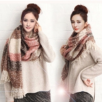 (100% cashmere)scarf womens autumn and winter plaid wool shawl dual-use Korean version of the wild collar Yang Mi with the same paragraph