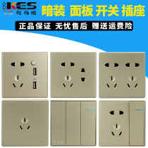 Yueqishengxi Linmen A5 series champagne gold two three five hole socket large board switch 86 type concealed home improvement panel