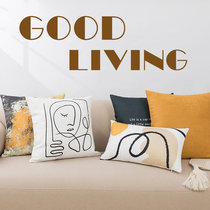 Nordic geometric abstract face pillow yellow living room sofa cushion cotton linen Four Seasons black and white combination pillow light luxury