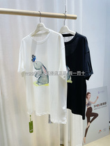 Aimei mommy 21 summer rabbit print lace stitching pregnant women loose black and white short sleeve t-shirt