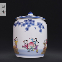 Jingdezhen ceramic blue and white happy Yingmen tea cans Chinese living room porch home decoration ornaments craft gifts