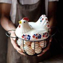 Sakura on flower ceramic egg basket fruit basket garlic potato hash basket creative hen storage iron basket