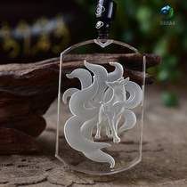 Natural White Crystal Nine Tailed Fox Pendant Basil Original Mine Finely Carved Small Fox Necklace Pendant Couple Gift men and women