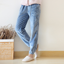 Flannel coral velvet couple pajama pants mens womens autumn and winter warm plus velvet closing trousers large size padded home pants