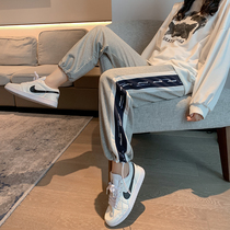 Grey Sports Pants Woman Spring Autumn Loose Bunches 2022 New ins Chains 100 Lapped Thin sections Broadlegged Casual pants