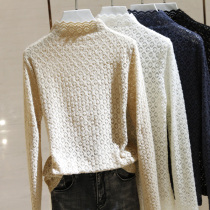 Semi-high lead lace undershirt woman plus suede thickened 2021 autumn and winter thin new body hitch blouses