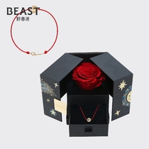 THEBEAST FAUVIST YOUR NAME 18K YELLOW GOLD DIAMOND LETTER RED ROPE BRACELET ETERNAL FLOWER GIFT BOX