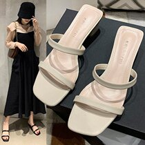 Tide card 2022 Summer new fairy Wind sandals square head coarse heel lined with gentle heels with sandal slippers