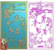 Qing-style bookcase door panel boy hundred children carved figure jdp relief figure Gray scale figure Wood carving figure Computer