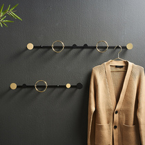 Wall-mounted non-perforated coat rack creative Nordic full brass hanging clothes wall hook storage hook towel rack pendant