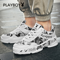Playboy Mens Shoes Autumn 2021 New Joker Breathable Sports Increased Casual Daddy trendy shoes Black and White