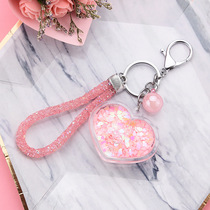 Personality couple acrylic oil Love key chain couple sequin quicksand bag accessories car key chain