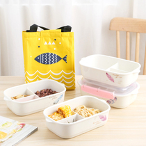 Ceramic bento box split lunch box rectangular bowl sealed microwave oven for use with lid buckle for office workers with rice bowls