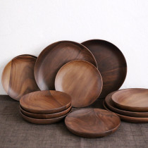 Japanese black walnut wood plate round plate round log creative household wood tableware fruit plate dinner plate snack plate dish dish
