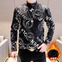 Autumn and winter mens single piece can be worn outside thermal underwear mid-neck bottoming velvet autumn clothing thin mens bottoming shirt top