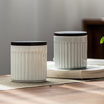 Probing Black Sandalwood Wood Cover Tea Leaf Pot Ceramic Seals Tin Paper Small Jars Domestic Tea Bin Portable Trumpet Jar
